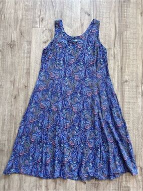 Blue Sky fair-trade Sleeveless Blue Paisley Swing Dress pockets summer beach